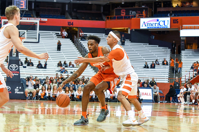 Oshae Brissett tries to drive to the basket. Brissett is back for his sophomore season with the Orange.