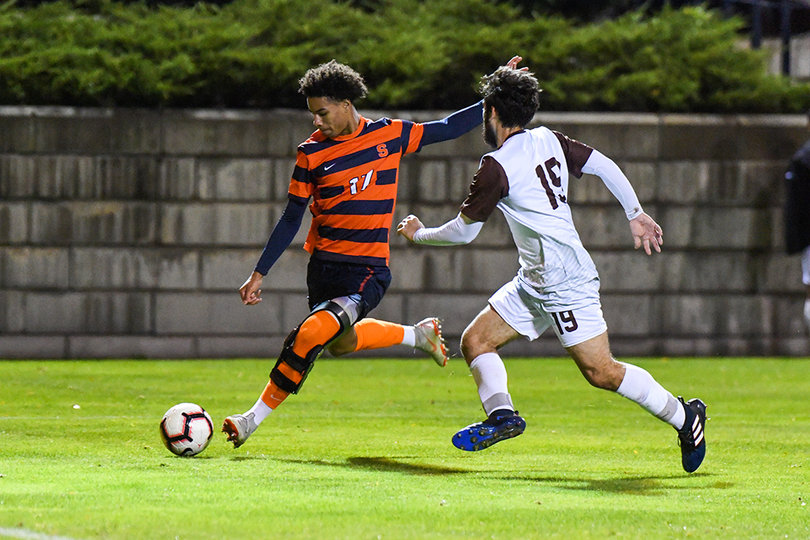 Tajon Buchanan scored three times for the Orange, his sixth, seventh and eighth goals of the season, in total.