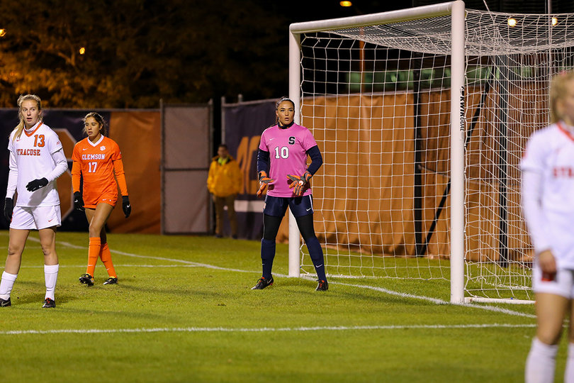 In her final collegiate game, Jordan Harris saved nine shots. 