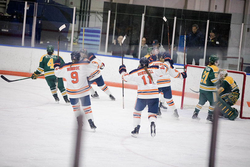 After some time without any score, Syracuse celebrates a goal.