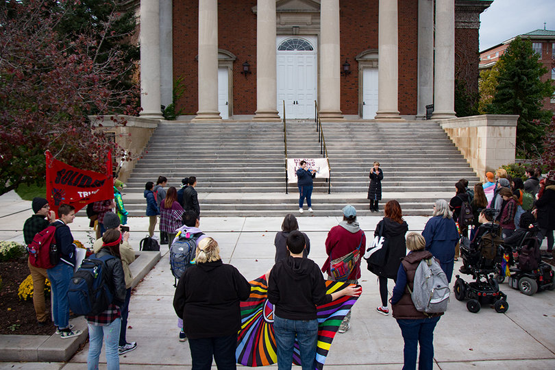 SU's chapter of the International Socialist Organization organized the rally to support transgender rights and  speak out against a plan to erase federal recognition of transgender identity.