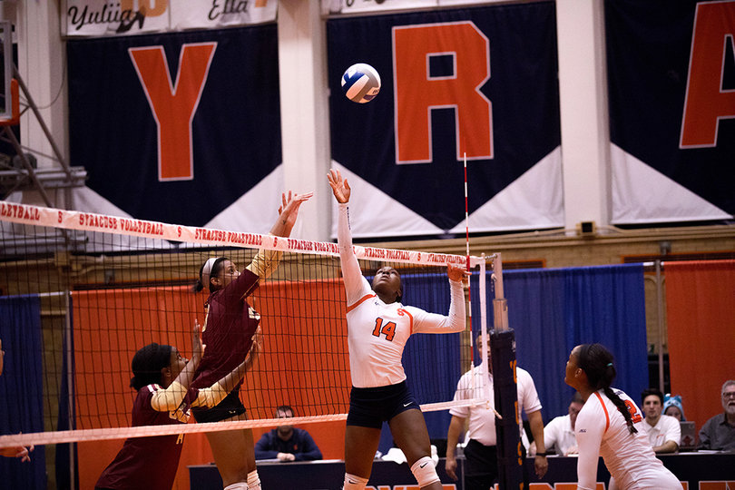 Jalissa Trotter goes up for a ball. She switched on and off with Dana Valelly all game.