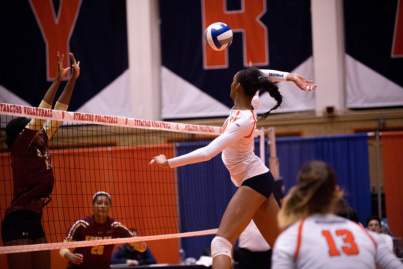 Amber Witherspoon goes up for another point for Syracuse. 
