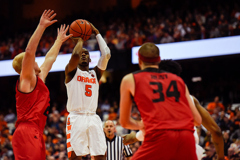 Freshman point guard Jalen Carey goes up for a shot. He finished the game with seven points, six rebounds and an assist over 18 minutes of action.
