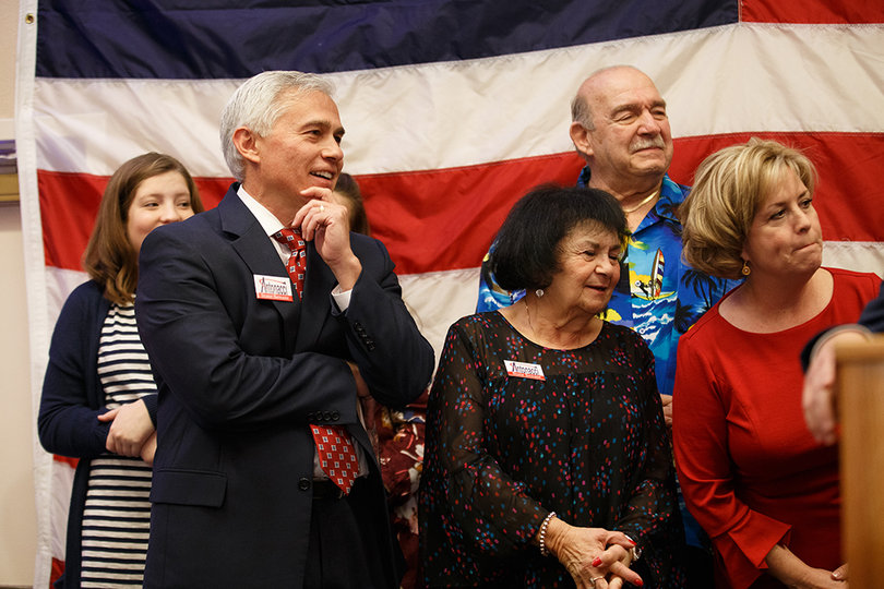 Robert Antonacci (left) celebrates after declaring victory in New York's state's 50th Senate district. 