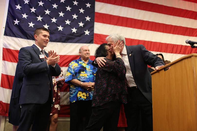 Robert Antonacci celebrates after declaring victory in New York's state's 50th Senate district. 