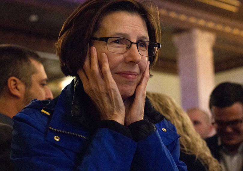 Wendy Yost, a retired Syracuse resident and Dana Balter volunteer, worries that Balter won't win as she watches votes roll in.