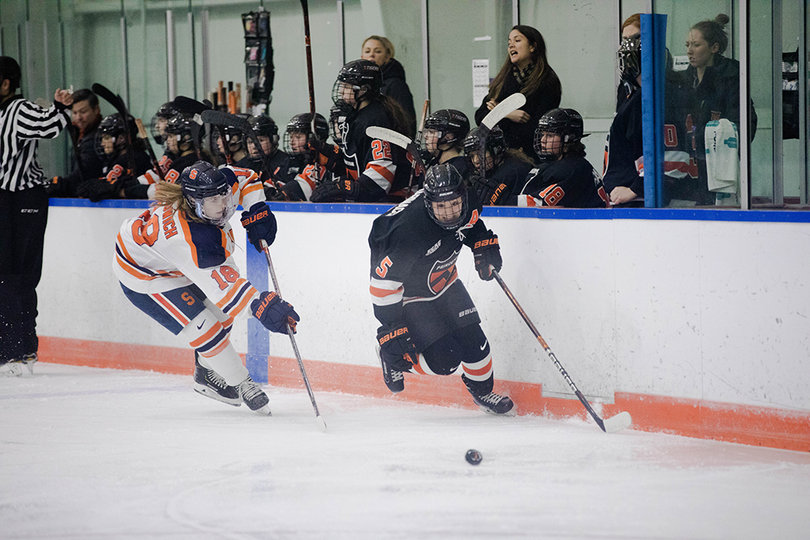 The game was mostly spent with players like Allie Olnowich (#18) going back and forth on the ice. 