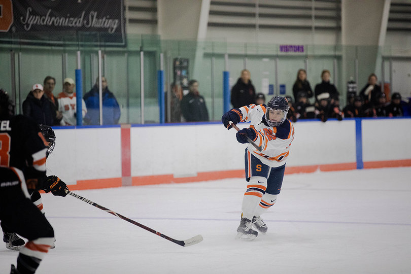 Jessica Digirolamo (#22) in preparation to shoot on goal. 