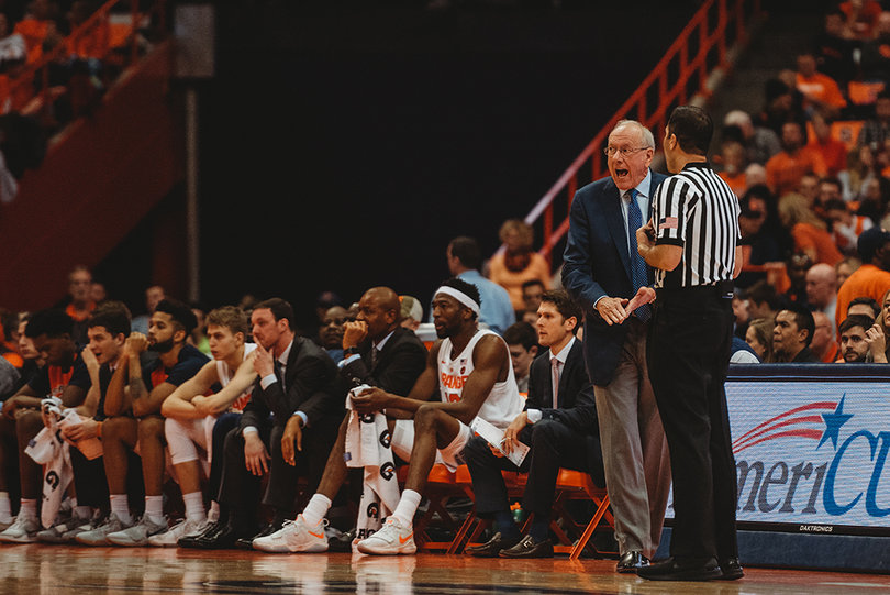 Boeheim was upset with the officiating all game, constantly berating at the officials over block-charge calls and SU fouls. 