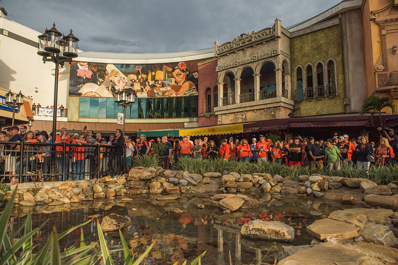 Several hundred fans gathered at Pointe Orlando at 4:45 p.m. on Friday night. 
