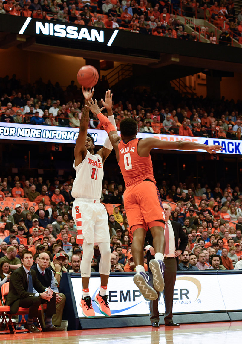 Oshae Brissett attempts a shot from the wing. He had nine points.