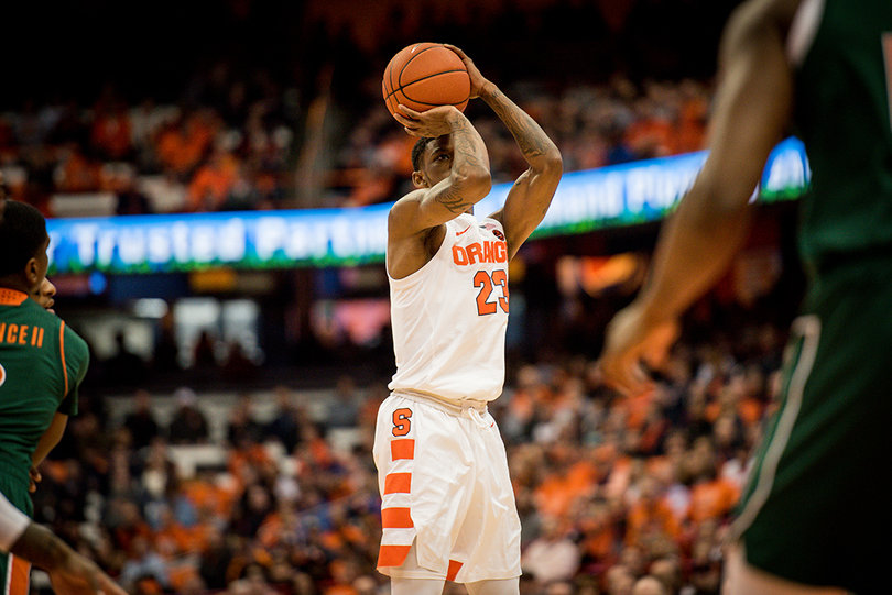 Frank Howard, a senior point guard, drilled three 3-pointers en route to nine points in Syracuse’s 73-53 victory over Miami.