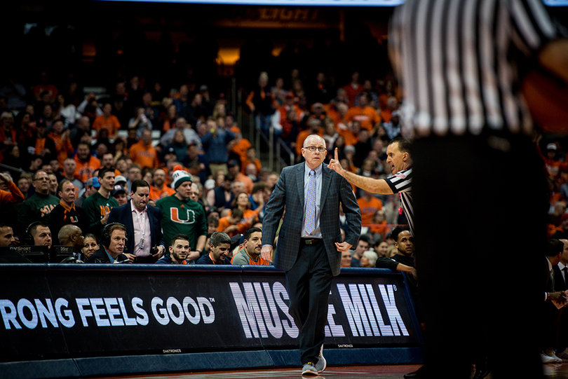 Miami head coach Jim Larranaga was called with a technical foul in the second half, when SU outscored the Hurricanes 41-24.  
