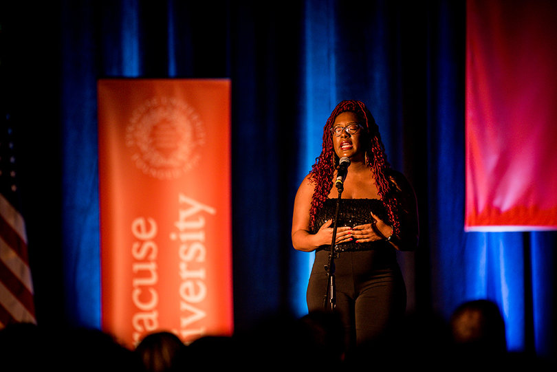 A member of the singing group A New Generation Eternally Lifting Souls (A.N.G.E.L.S.), whose performance was dedicated to victims of police brutality.