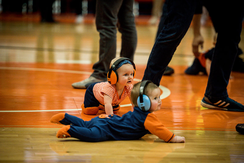The Carrier Dome had its first “baby race” at halftime, where infants raced from the baseline to half court. Most of them crawled their way to the half.