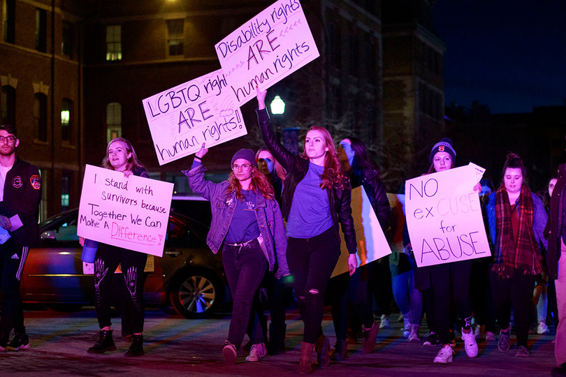 Participants flooded the steps of Hendricks Chapel and marched toward Marshall Street. 