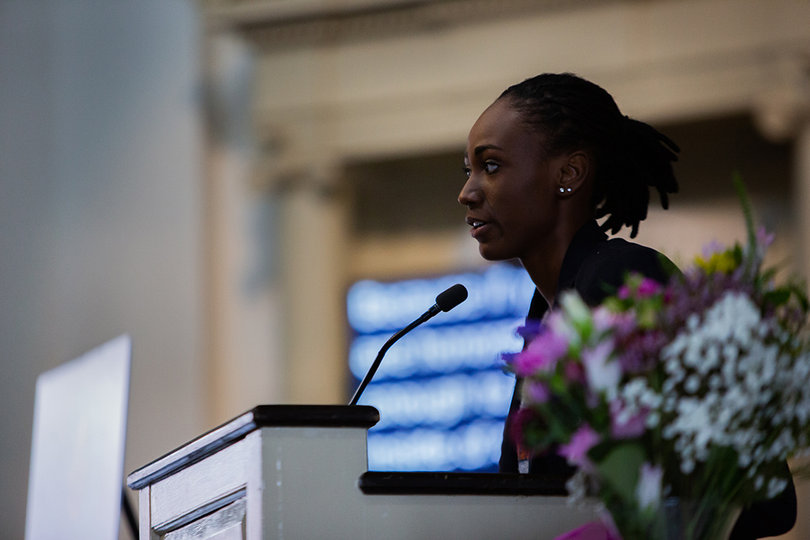 Kelsey Davis, a senior television, radio and film student, paid tribute to the dean in her speech.
