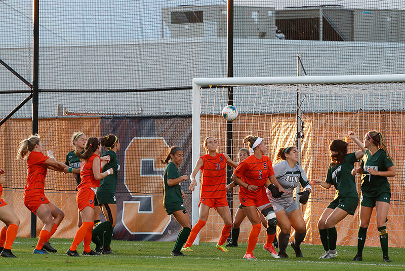 Senior Sydney Brackett looks for the ball to score Syracuse's third goal of the game.