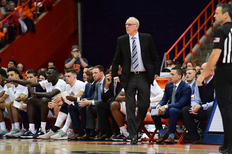 Jim Boeheim stands on the sideline.