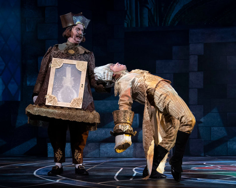 David lowenstein (left) stars as Cogsworth, alongside Jordan De Leon as Lumiere the candelabra.
