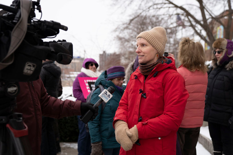 State Sen. Rachel May voices her support for protesters, whom she joined for the Women's March. 