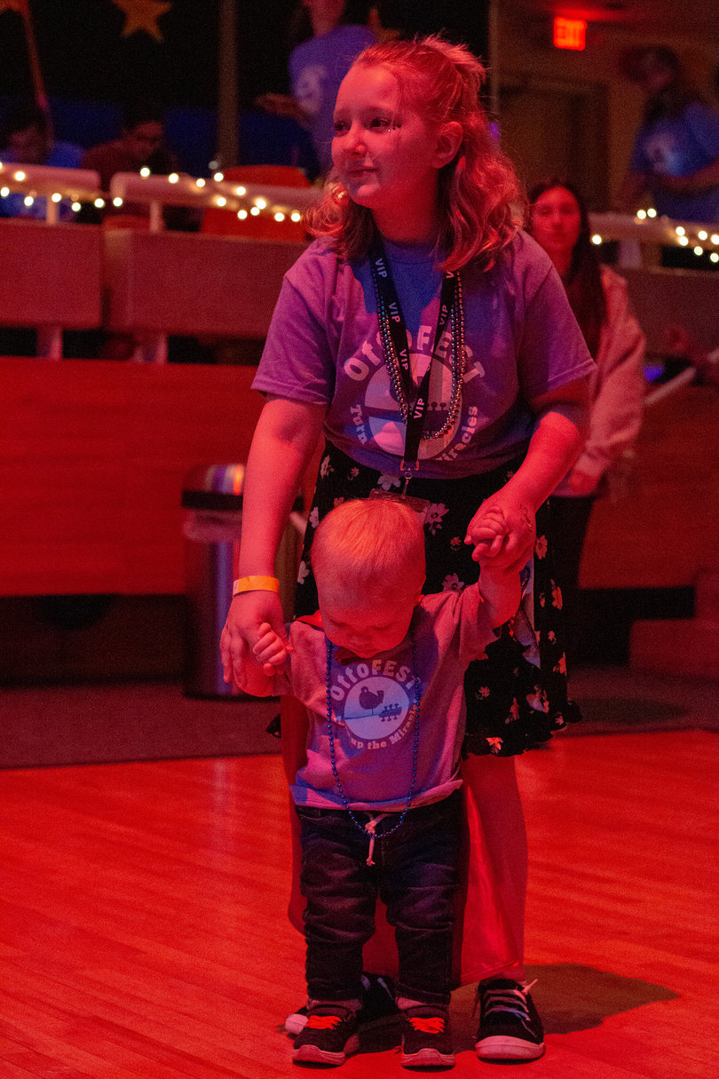Miracle child Rylee dances with her little brother at the dance marathon on Saturday. 
