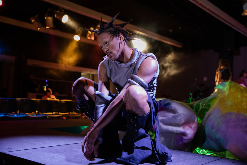 Ares Taylor poses at center of stage during the FADS spring show.