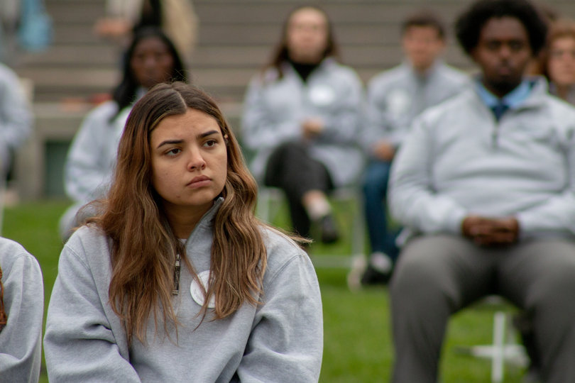 Each minute that the scholars sit in silence signifies another life of a student lost. Remembrance Scholar Maggie Sardino remained in her seat until 2:03 p.m., the time that Pan Am Flight 103 was bombed over Lockerbie, Scotland. 
