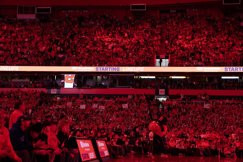 The largest crowd at a basketball game this season with 31,063 fills the Loud House. Orange lights illuminated the crowd as fans welcomed the team to the court.