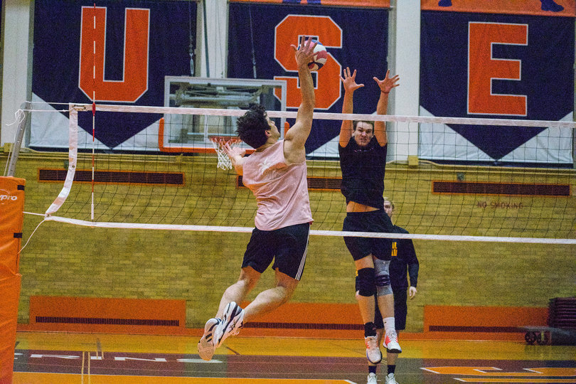 The Syracuse Men’s Club Volleyball Team hosts a tournament March 28, 2023. The team competed against 7 other teams at the Women’s Building for the ECVA Division I champions. 
