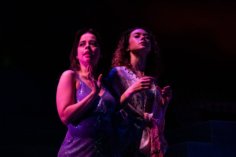 Adriana and Sarah, played by Emma Ramos and Kate Abbruzzese, turn from strangers to friends as their commonalities unite them, despite their different backgrounds. "Espejos: Clean" was a two-woman show performed in both English and Spanish and ran at Syracuse Stage from February 15 to March 5. 
