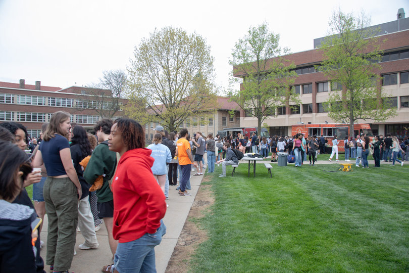 Kicking off this year’s Block Party, University Union hosts a pre-show “Block Darty.” Food trucks, games and tables with free souvenirs littered the Quad on Friday, April 28, 2023.  