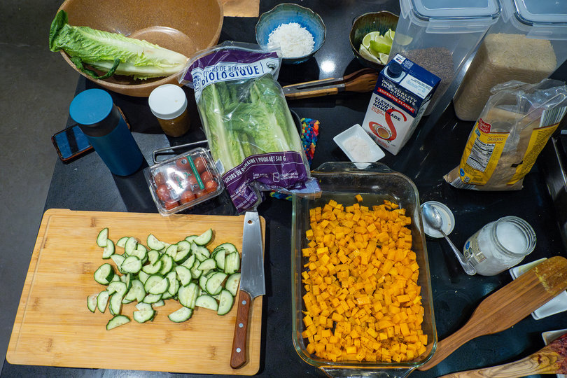 Ingredients for the class' dish spread out on the countertop.