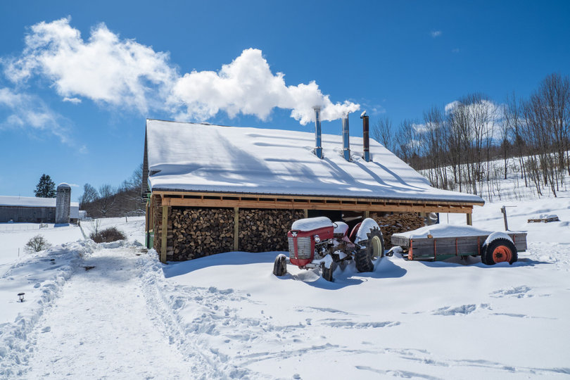 A house covered in snow.