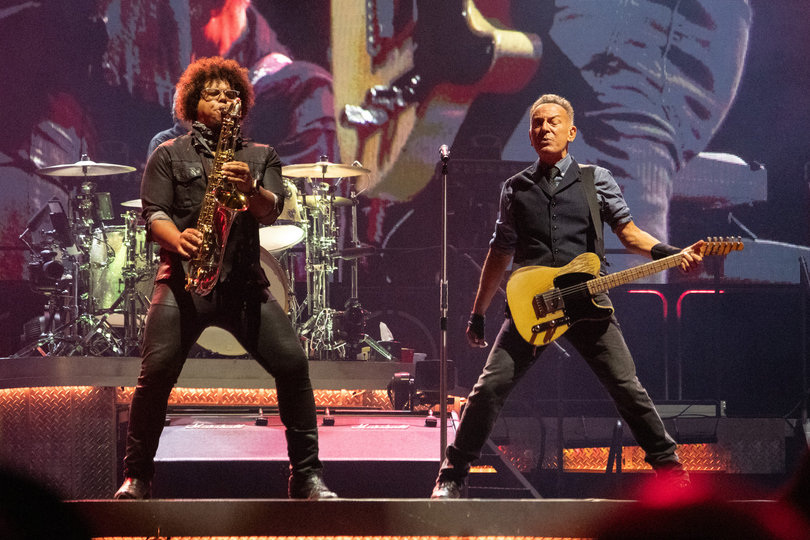Clemons and Springsteen play side by side.