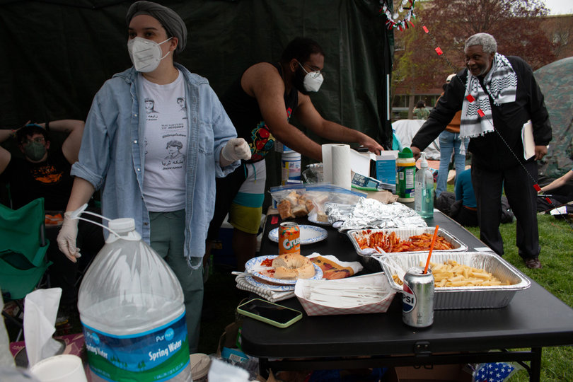 5:14 p.m., April 30, 2024 – Meals for the protesters are provided to them by encampment organizers and supporters. People’s Place Cafe, located in Hendricks Chapel, was among the supporters who donated food. 
