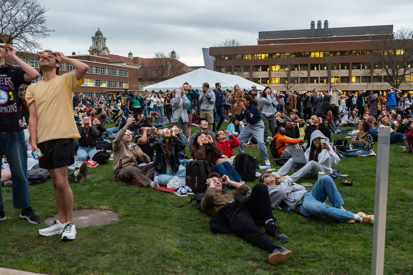 On April 8, Syracuse was in the path of totality of the solar eclipse. Students gathered on the Shaw Quadrangle and all around campus to watch this once-in-a-lifetime event.
