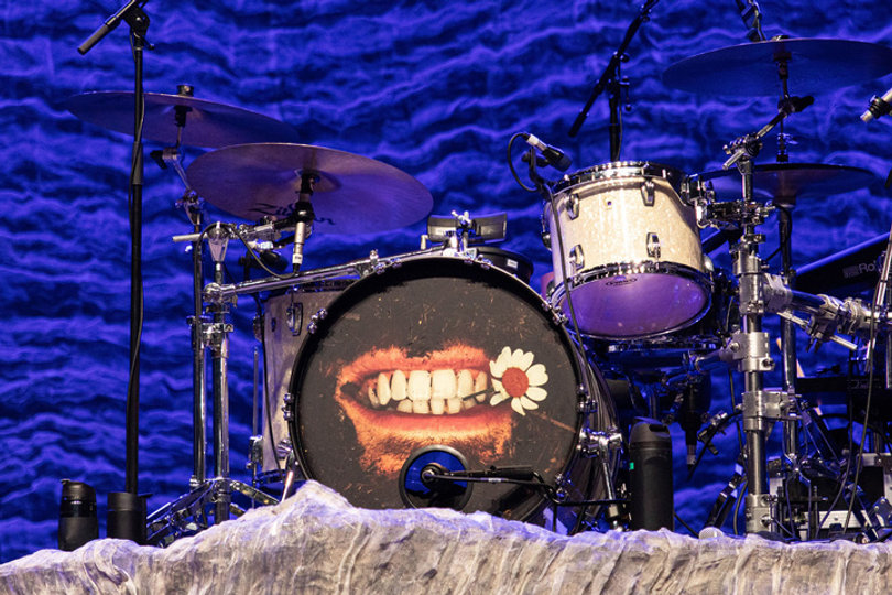 Hozier’s drum kit uses the same imagery as his album cover, “Unreal Unearth.” The tour, of the same name, is the first time Hozier has ever played in central New York. 