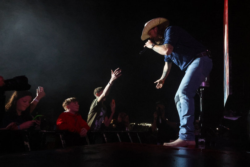 Brian Kelley interacts with the audience at the New York State Fair