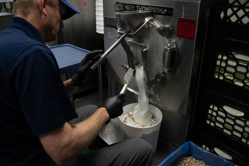 Ice cream coming out of the ice cream maker