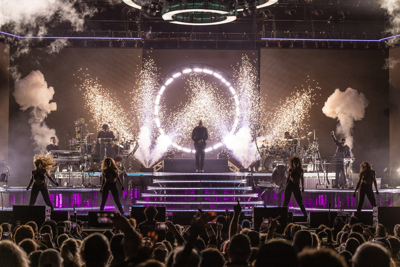 Sparks fly during the end of Pitbull’s grand opening. Mr. 305 rocked the stage right off the bat with “Don’t Stop The Party.” 
