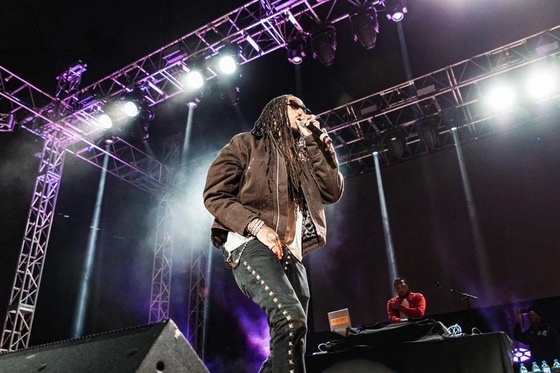 Quavo raps onstage at the Dome. He performed his own songs and some hits from the group Migos.