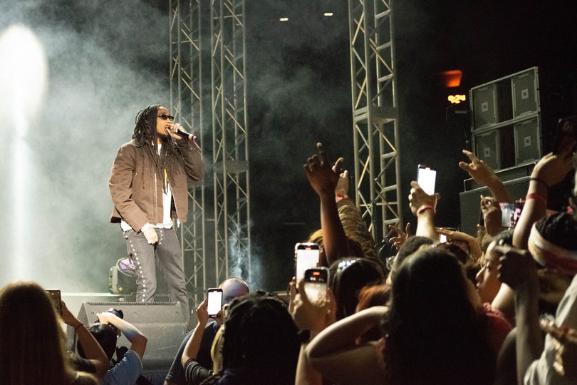  Fans at Juice Jam record pictures and videos of Quavo. Smoke machines clouded the stage during his performance. 
