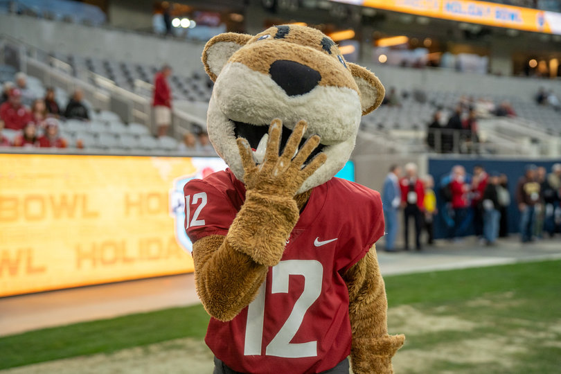 Washington State’s mascot, Butch T. Cougar, poses pregame at Snapdragon Stadium. The Cougars finished the season 8-5, earning their most wins in a season since Mike Leach and Gardner Minshew spurred an 11-2 2018 record.