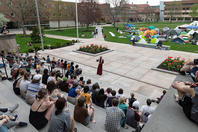 Yaffa, a Muslim-Palestinian writer, spoke about the importance of the encampment and showing up for all humans impacted by genocide. They emphasized the importance of caring for fellow community members and said it is “integral” to create freedom and peace.