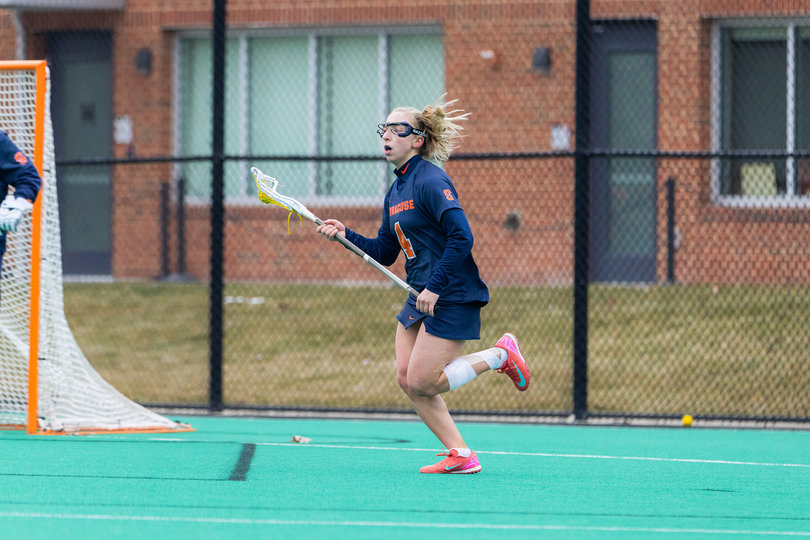 SU defensive captain Kaci Benoit collects the ball and charges upfield from Syracuse’s own end. Under Benoit’s guidance, the Orange have allowed just nine goals in each of their first two games, causing 23 turnovers and collecting 33 ground balls.