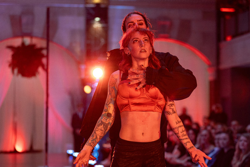 Lux Montalvo and Sara Bosco performed an opening number together, embracing the dark mood of the show.