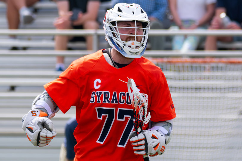 Owen Hiltz lets out a ferocious growl in celebration following his game-sealing goal with 40 seconds left in Syracuse’s win over UVA. Hiltz scored the go-ahead goal a minute and 30 seconds earlier, capping off a clutch performance in the Orange’s first ACC victory of 2025. 