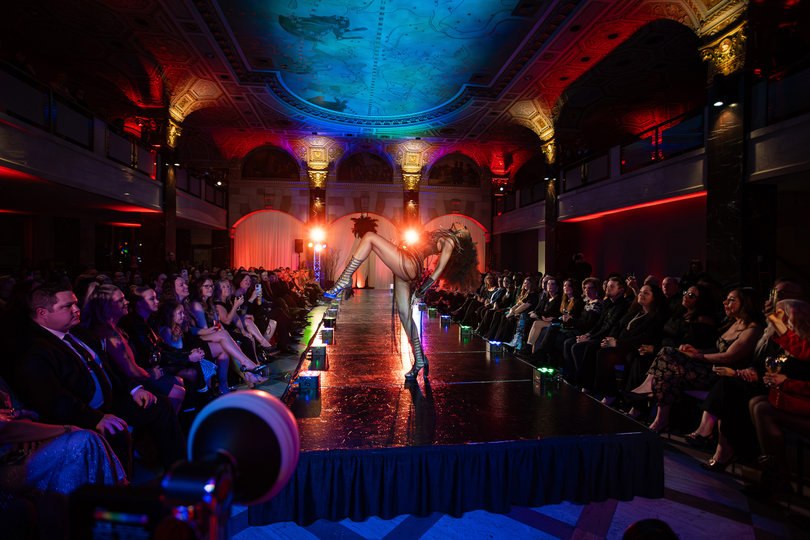 “Dark Beauty: The Final Bow” was presented at The Treasury’s Palladian Hall. The fashion show was co-produced by fashion photographer Laura Marino and professional makeup artist Alexandra Axenfeld. The fashion show benefitted the Syracuse Spinal Association and channeled Marino’s difficult times in its storytelling.